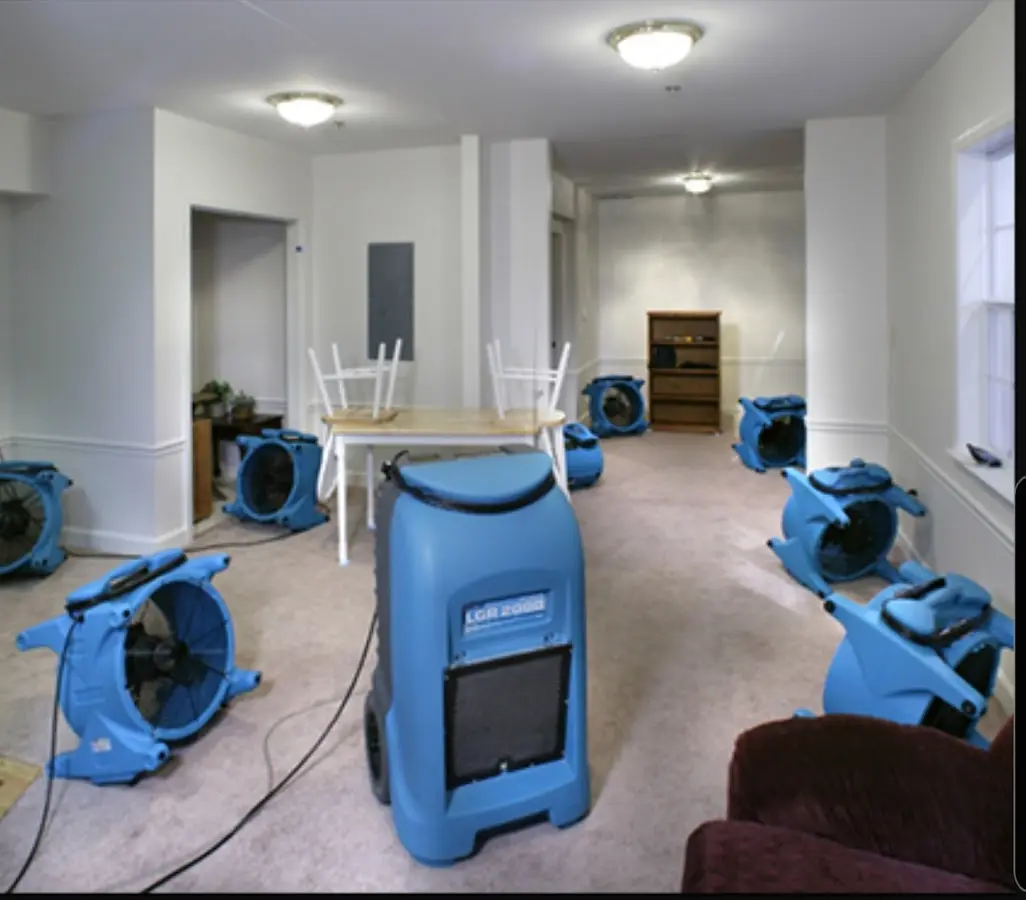 Air movers and dehumidifier setup for Water Damage Restoration in Spring Lake Park